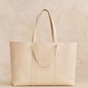 Sezane Leather Gabin Maxi Bag in Textured Cream NWT